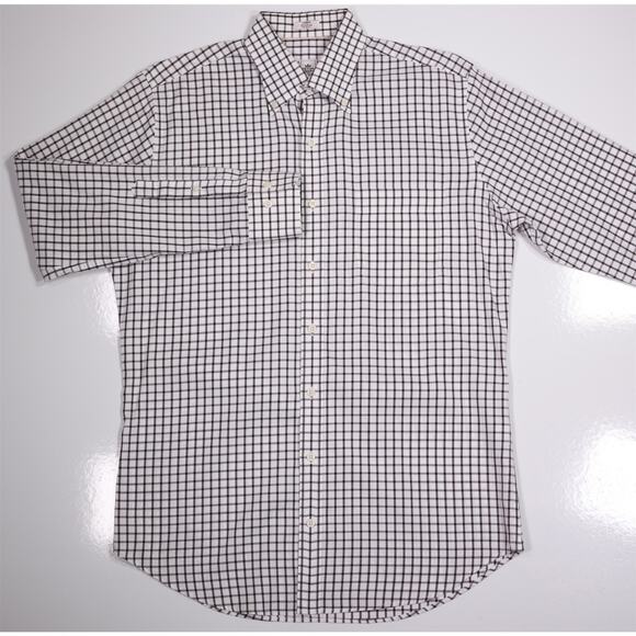Peter Millar Easy Care Nano Luxe White Brown Check Dress Button Up Shirt Medium - Picture 2 of 6